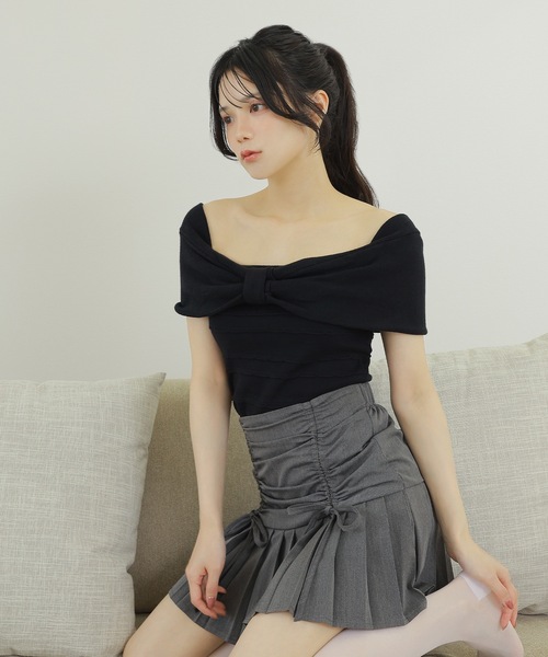 M DOLLY(エムドリー)の「ribbon offshoulder knit tops/リボンオフショルダーリブニットトップス(ニット/セーター・レディース・グレー/ブラック/アイボリー・FREE)」の15枚目の写真