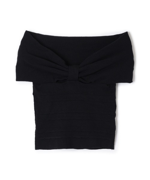 M DOLLY(エムドリー)の「ribbon offshoulder knit tops/リボンオフショルダーリブニットトップス(ニット/セーター・レディース・グレー/ブラック/アイボリー・FREE)」の4枚目の写真