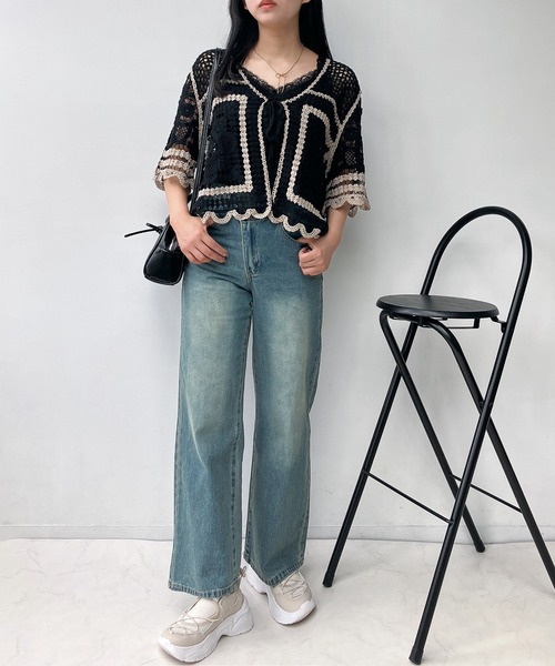 AS KNOW AS plus（アズノゥアズプラス）の「●かぎ針リボン結び半袖カーディガン（カーディガン/ボレロ・レディース・ブラック系/アイボリー系/ブルー系・FREE）」の21枚目の写真