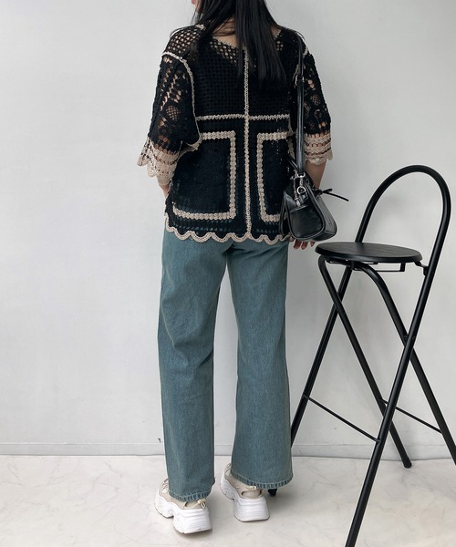 AS KNOW AS plus（アズノゥアズプラス）の「●かぎ針リボン結び半袖カーディガン（カーディガン/ボレロ・レディース・ブラック系/アイボリー系/ブルー系・FREE）」の17枚目の写真