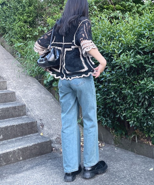 AS KNOW AS plus（アズノゥアズプラス）の「●かぎ針リボン結び半袖カーディガン（カーディガン/ボレロ・レディース・ブラック系/アイボリー系/ブルー系・FREE）」の13枚目の写真