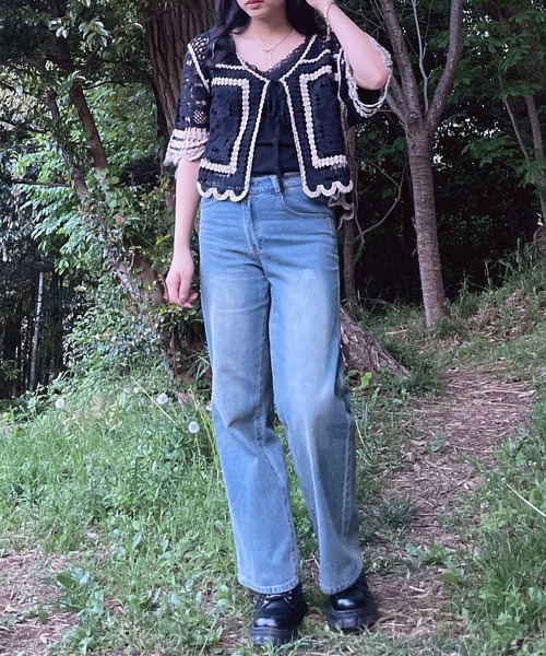 AS KNOW AS plus（アズノゥアズプラス）の「●かぎ針リボン結び半袖カーディガン（カーディガン/ボレロ・レディース・ブラック系/アイボリー系/ブルー系・FREE）」の10枚目の写真