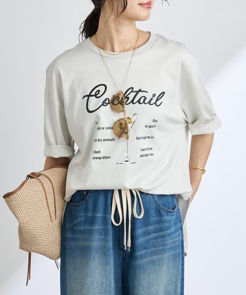 RIVE DROITE（リヴドロワ）の「【遊び心◎】COCKTAILオーバーTee（Tシャツ/カットソー・レディース・オフホワイト/ライトグレー・FREE）」の7枚目の写真