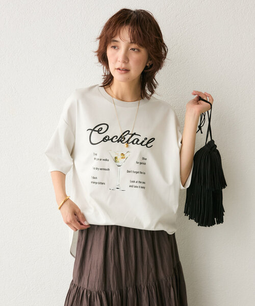 RIVE DROITE（リヴドロワ）の「【遊び心◎】COCKTAILオーバーTee（Tシャツ/カットソー・レディース・オフホワイト/ライトグレー・FREE）」の14枚目の写真