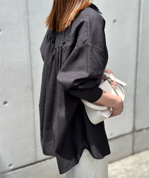 極美品 トゥジュー TOUJOURS 長袖シャツ バックギャザー ブラック TOUJOURS (トゥジュー) Classic Smock Shirt (インディアンレース刺繍