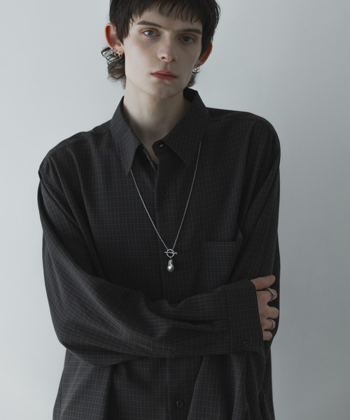 remer（リメール）の「loose basic oversize shirt - old check / ルーズベーシックオーバーサイズシャツ - オールドチェック（シャツ/ブラウス・メンズ・ブラウン系その他/ネイビー系・SMALL/X-SMALL/LARGE/MEDIUM）」の7枚目の写真