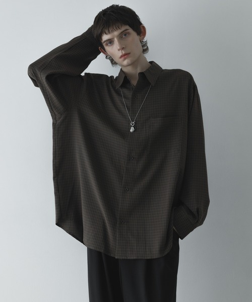 remer（リメール）の「loose basic oversize shirt - old check / ルーズベーシックオーバーサイズシャツ - オールドチェック（シャツ/ブラウス・メンズ・ブラウン系その他/ネイビー系・SMALL/X-SMALL/LARGE/MEDIUM）」の12枚目の写真