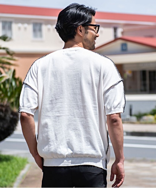 CavariA(キャバリア)の「『CavariA/キャバリア』ブラインドステッチ半袖ニット(ニット/セーター・メンズ・ブラック/チャコール/ホワイト・L/M)」の20枚目の写真