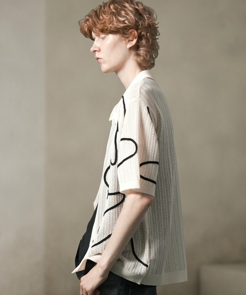 ANEDIST(アンディスト)の「コード刺繍透かし編みカーディガン(カーディガン/ボレロ・メンズ・ブラック/アイボリー/ミント・M/L)」の6枚目の写真