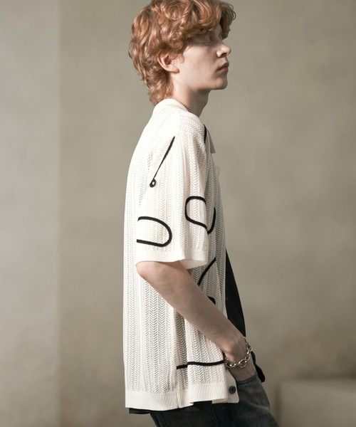 ANEDIST(アンディスト)の「コード刺繍透かし編みカーディガン(カーディガン/ボレロ・メンズ・ブラック/アイボリー/ミント・M/L)」の7枚目の写真