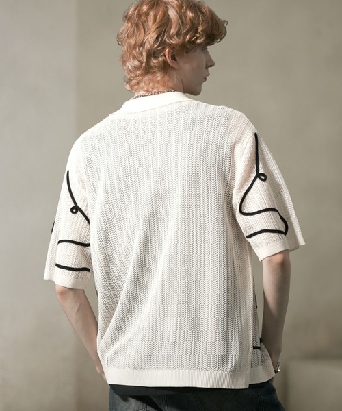 ANEDIST(アンディスト)の「コード刺繍透かし編みカーディガン(カーディガン/ボレロ・メンズ・ブラック/アイボリー/ミント・M/L)」の8枚目の写真