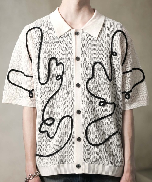 ANEDIST(アンディスト)の「コード刺繍透かし編みカーディガン(カーディガン/ボレロ・メンズ・ブラック/アイボリー/ミント・M/L)」の12枚目の写真