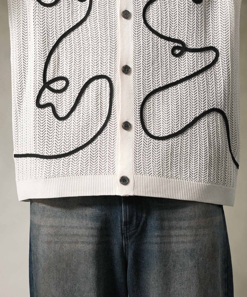 ANEDIST(アンディスト)の「コード刺繍透かし編みカーディガン(カーディガン/ボレロ・メンズ・ブラック/アイボリー/ミント・M/L)」の15枚目の写真