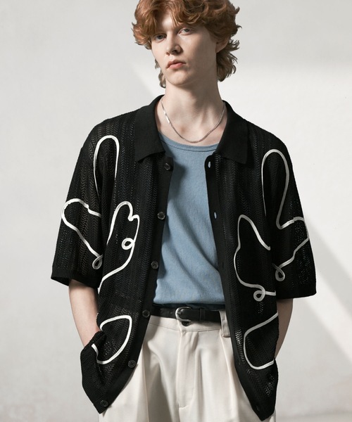 ANEDIST(アンディスト)の「コード刺繍透かし編みカーディガン(カーディガン/ボレロ・メンズ・ブラック/アイボリー/ミント・M/L)」の18枚目の写真