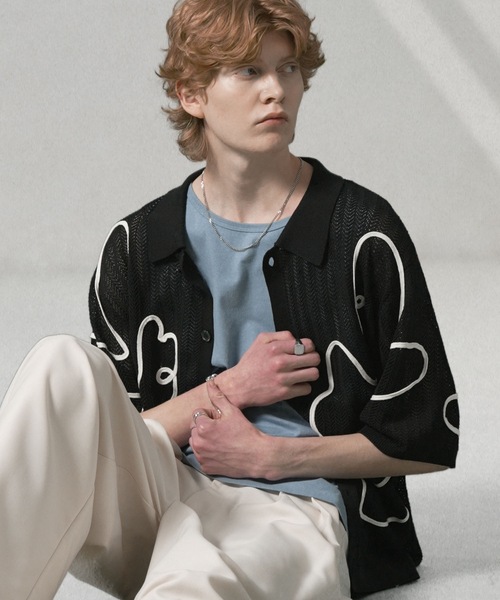 ANEDIST(アンディスト)の「コード刺繍透かし編みカーディガン(カーディガン/ボレロ・メンズ・ブラック/アイボリー/ミント・M/L)」の22枚目の写真