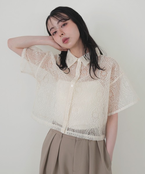 予約販売 刺繍レースショートシャツ（シャツ/ブラウス）｜LIAN（リアン トップス