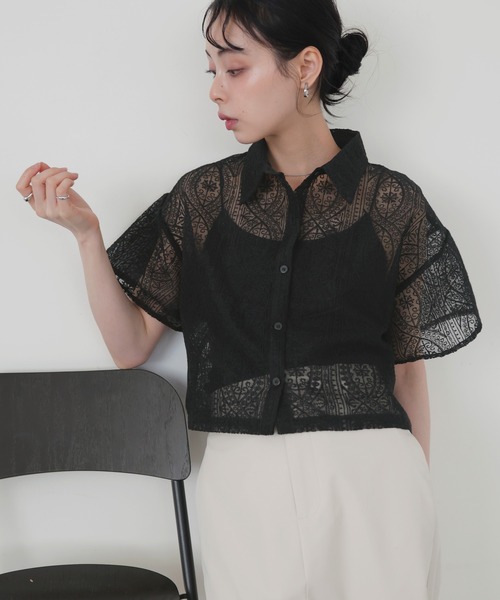 セール】刺繍レースショートシャツ（シャツ/ブラウス）｜LIAN