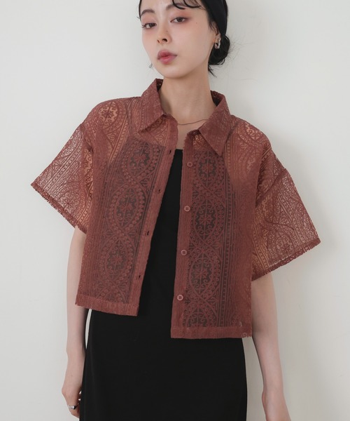 セール】刺繍レースショートシャツ（シャツ/ブラウス）｜LIAN