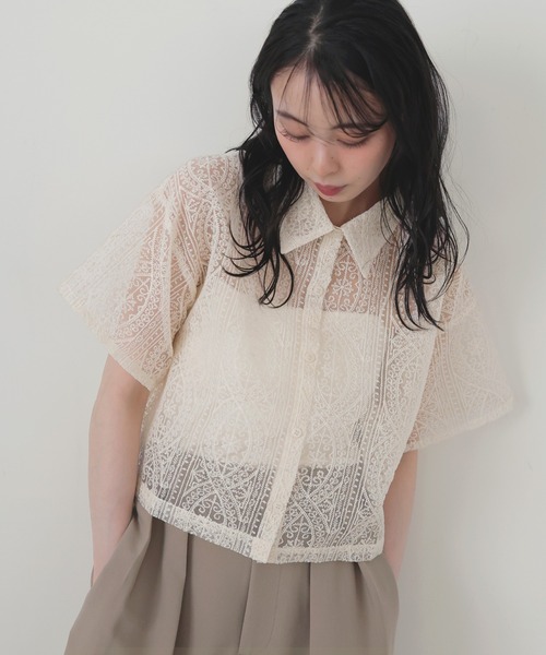 セール】刺繍レースショートシャツ（シャツ/ブラウス）｜LIAN