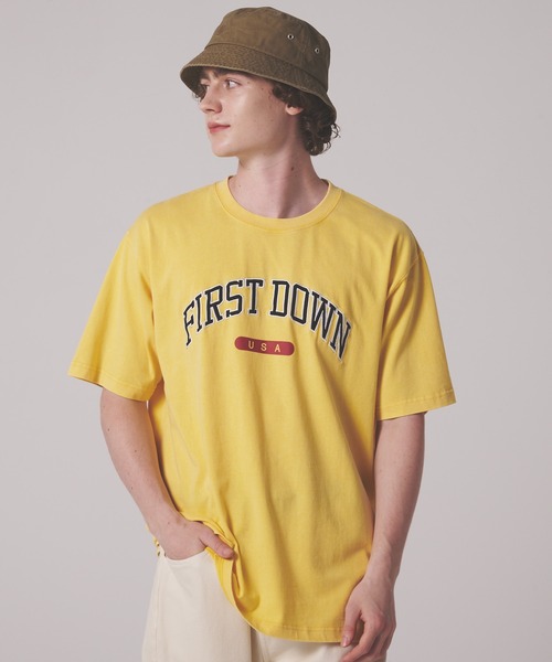 FIRST DOWN（ファーストダウン）の「ピグメント ロゴ ショートスリーブ Tシャツ #2（Tシャツ/カットソー・メンズ・イエロー/チャコール/オフホワイト・M/XL/L）」の13枚目の写真