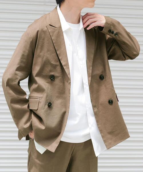 ITEMS URBANRESEARCH（アイテムズ アーバンリサーチ）の「『セットアップ対応』Linen Blend Double Jacket（その他アウター・メンズ・ブラウン/アイボリー/チャコールグレー・MEDIUM/LARGE）」の3枚目の写真