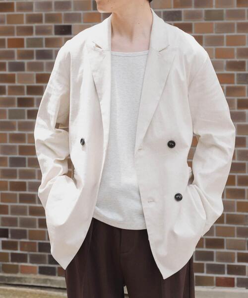 ITEMS URBANRESEARCH（アイテムズ アーバンリサーチ）の「『セットアップ対応』Linen Blend Double Jacket（その他アウター・メンズ・ブラウン/アイボリー/チャコールグレー・MEDIUM/LARGE）」の2枚目の写真