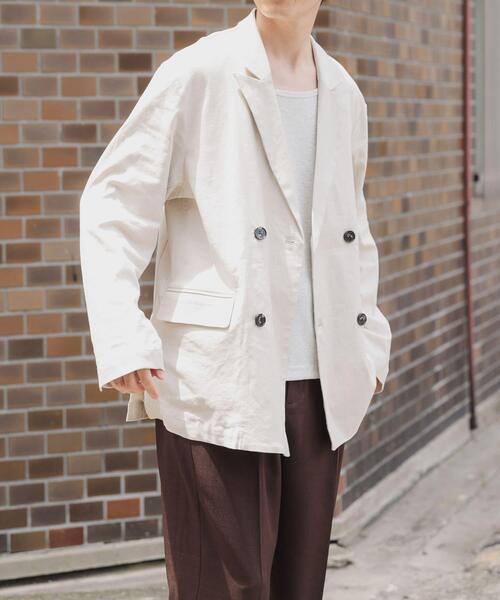 ITEMS URBANRESEARCH（アイテムズ アーバンリサーチ）の「『セットアップ対応』Linen Blend Double Jacket（その他アウター・メンズ・ブラウン/アイボリー/チャコールグレー・MEDIUM/LARGE）」の4枚目の写真