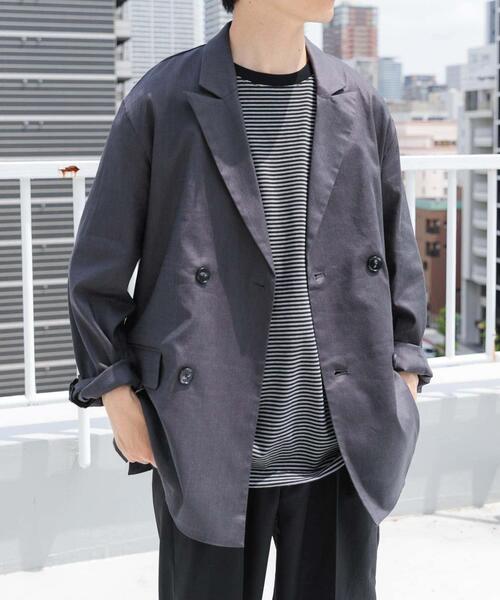 ITEMS URBANRESEARCH（アイテムズ アーバンリサーチ）の「『セットアップ対応』Linen Blend Double Jacket（その他アウター・メンズ・ブラウン/アイボリー/チャコールグレー・MEDIUM/LARGE）」の4枚目の写真