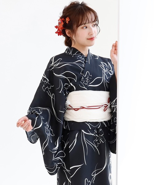 ワンピース浴衣ヘコ帯3点セット ネイビー セール】簡単に着られるセパレート浴衣 ワンピース浴衣へこ帯3点