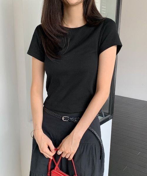 BEIDELLI(ベイデリー)の「イズコットンスリム半袖Tシャツ(Tシャツ/カットソー・レディース・ブラック/アイボリー/グレー・1/3/2)」の3枚目の写真