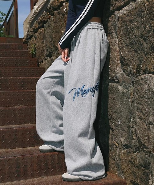 NuNuNa】レタリング刺繍ワイドスウェットパンツ（スウェットパンツ