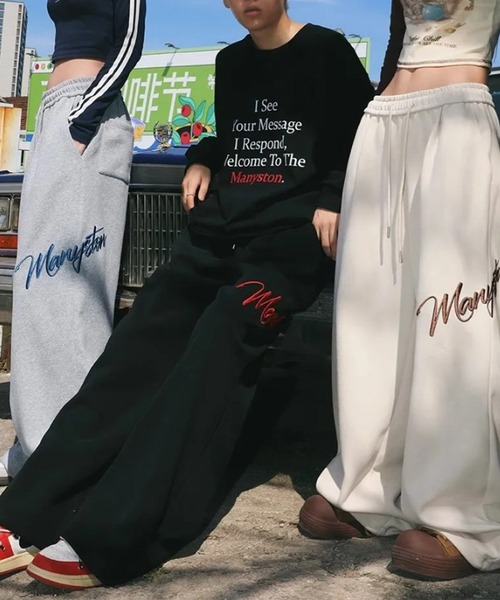 NuNuNa(ヌヌナ)の「【NuNuNa】レタリング刺繍ワイドスウェットパンツ(スウェットパンツ・レディース・ブラック/アイボリー/グレー・M)」の9枚目の写真