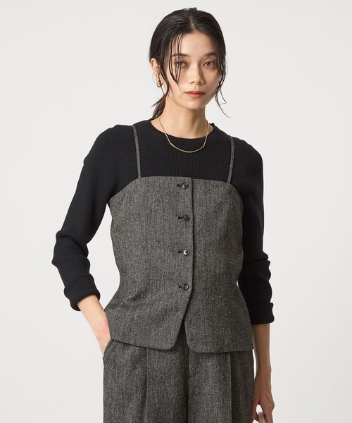 green label relaxing(グリーンレーベルリラクシング)の「メランジツイル ビスチェ キャミソール -ウォッシャブル-(ベスト・レディース・ブラック/ベージュ・FREE)」の10枚目の写真