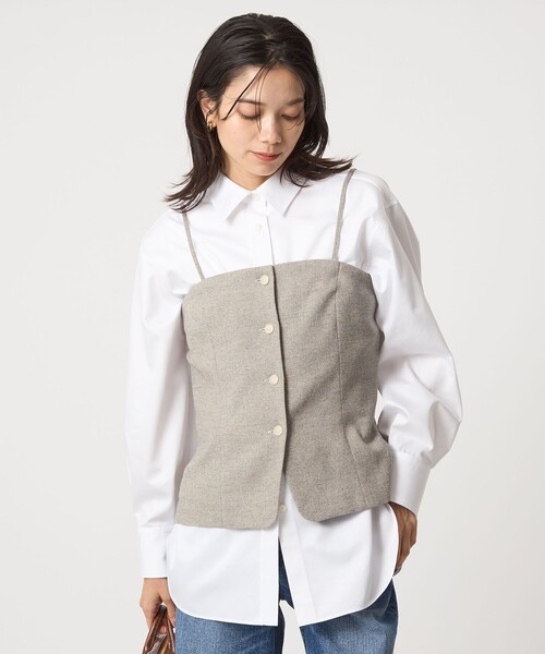 green label relaxing(グリーンレーベルリラクシング)の「メランジツイル ビスチェ キャミソール -ウォッシャブル-(ベスト・レディース・ブラック/ベージュ・FREE)」の15枚目の写真