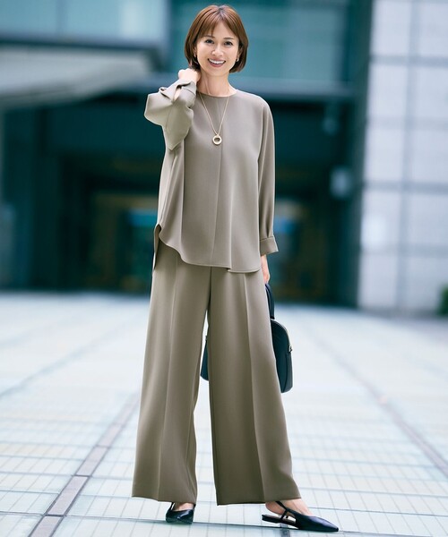 自由区（ジユウク）の「トリアセダブルクロスワイドストレート パンツ（その他パンツ・レディース・ネイビー系/ブラウン系/ブラック系/ベージュ・48/46/44）」の9枚目の写真