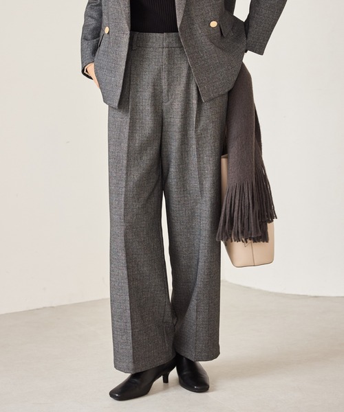 ROPE' PICNIC（ロペピクニック）の「【WEB限定・丈長め】レディハンサムシリーズ ウールライクウエストタックセミワイドパンツ（スラックス・レディース・ネイビー/ライトグレー/ベージュ系その他2/ブラック系その他/グレー・TM/TL/TS）」の3枚目の写真