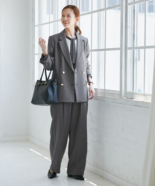 ROPE' PICNIC（ロペピクニック）の「【WEB限定・丈長め】レディハンサムシリーズ ウールライクウエストタックセミワイドパンツ（スラックス・レディース・ネイビー/ライトグレー/ベージュ系その他2/ブラック系その他/グレー・TM/TL/TS）」の21枚目の写真