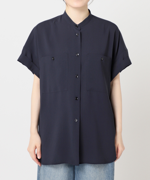 Spick and Span シルキードレープシャツ 今期 美品　ネイビー　紺 Spick and Span シルキードレープシャツ 今期 美品 ネイビー 紺