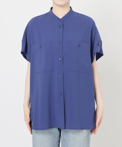 Spick and Span シルキードレープシャツ 今期 美品　ネイビー　紺 Spick and Span シルキードレープシャツ 今期 美品 ネイビー 紺