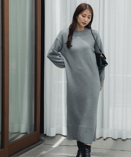Petitjo(プッチージョ)の「小さいサイズ スウェットライクニットワンピース 低身長さん・小柄女性(ワンピース・レディース・ブラック/モカ/杢グレー・PS/PSS)」の3枚目の写真