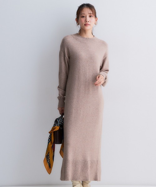 Petitjo(プッチージョ)の「小さいサイズ スウェットライクニットワンピース 低身長さん・小柄女性(ワンピース・レディース・ブラック/モカ/杢グレー・PS/PSS)」の1枚目の写真