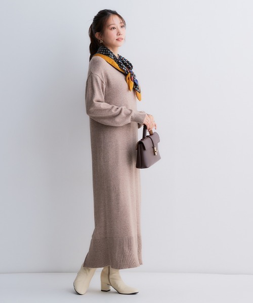 Petitjo(プッチージョ)の「小さいサイズ スウェットライクニットワンピース 低身長さん・小柄女性(ワンピース・レディース・ブラック/モカ/杢グレー・PS/PSS)」の7枚目の写真