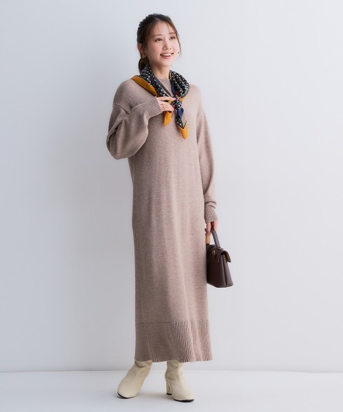 Petitjo(プッチージョ)の「小さいサイズ スウェットライクニットワンピース 低身長さん・小柄女性(ワンピース・レディース・ブラック/モカ/杢グレー・PS/PSS)」の5枚目の写真