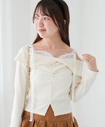 MAJESTIC LEGON | 肩リボンレースドッキングトップス(Tシャツ/カットソー)