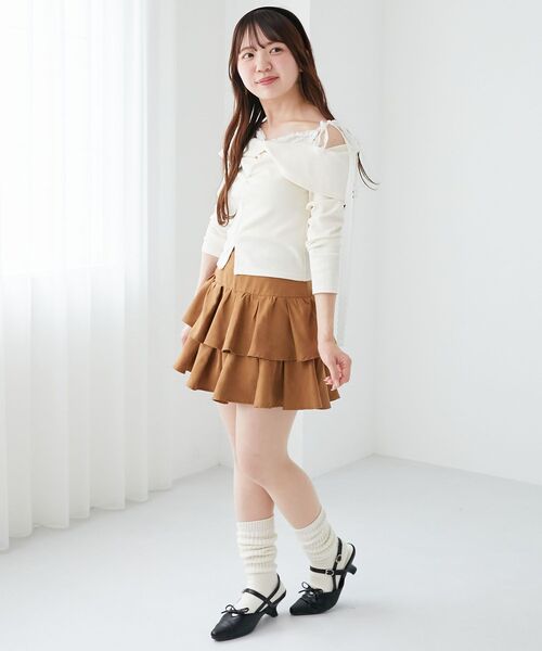 MAJESTIC LEGON（マジェスティックレゴン）の「肩リボンレースドッキングトップス（Tシャツ/カットソー・レディース・グレー/アイボリー/ブラック・MEDIUM）」の5枚目の写真