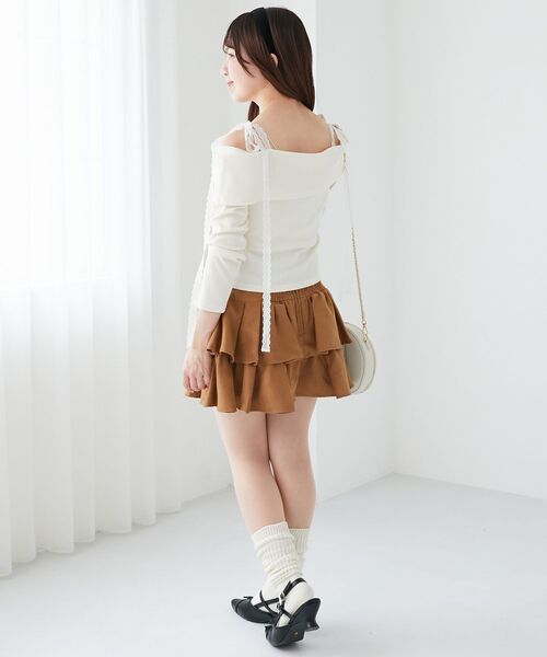 MAJESTIC LEGON（マジェスティックレゴン）の「肩リボンレースドッキングトップス（Tシャツ/カットソー・レディース・グレー/アイボリー/ブラック・MEDIUM）」の6枚目の写真