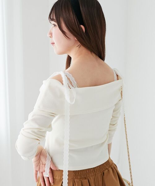 MAJESTIC LEGON（マジェスティックレゴン）の「肩リボンレースドッキングトップス（Tシャツ/カットソー・レディース・グレー/アイボリー/ブラック・MEDIUM）」の9枚目の写真