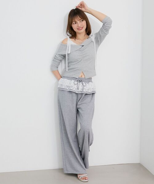 MAJESTIC LEGON（マジェスティックレゴン）の「肩リボンレースドッキングトップス（Tシャツ/カットソー・レディース・グレー/アイボリー/ブラック・MEDIUM）」の11枚目の写真