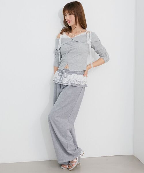 MAJESTIC LEGON（マジェスティックレゴン）の「肩リボンレースドッキングトップス（Tシャツ/カットソー・レディース・グレー/アイボリー/ブラック・MEDIUM）」の12枚目の写真