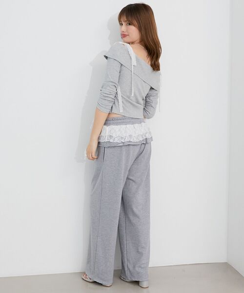 MAJESTIC LEGON（マジェスティックレゴン）の「肩リボンレースドッキングトップス（Tシャツ/カットソー・レディース・グレー/アイボリー/ブラック・MEDIUM）」の13枚目の写真